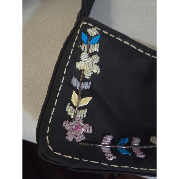 Vtg Y2K Embroidered Beaded PVC Arm Purse Floral Tulip - Picture 10 of 14